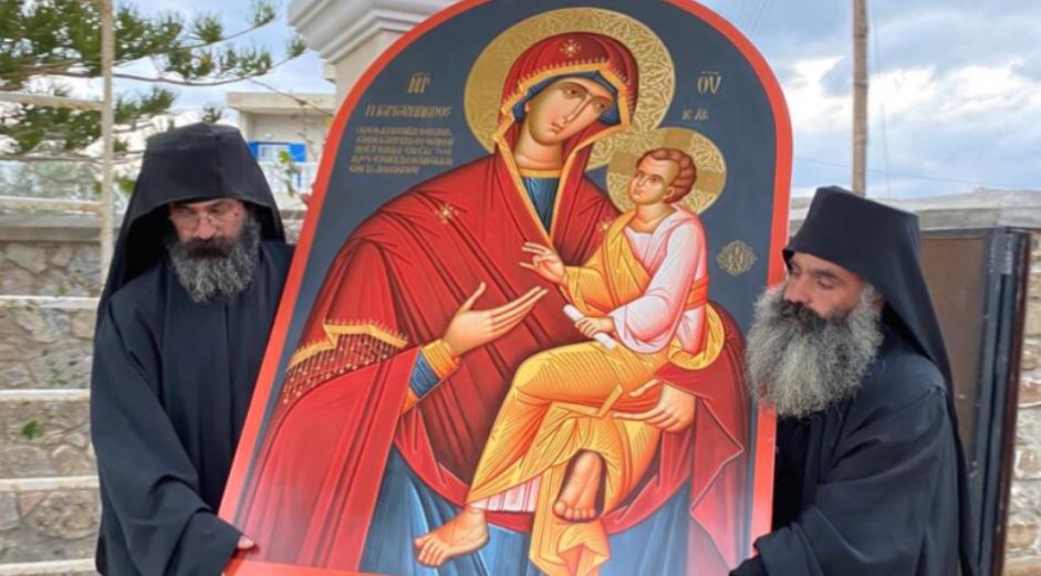 A copy of the Holy Icon of Panagia Gorgoepikoos taken from Mt Athos to Santorini