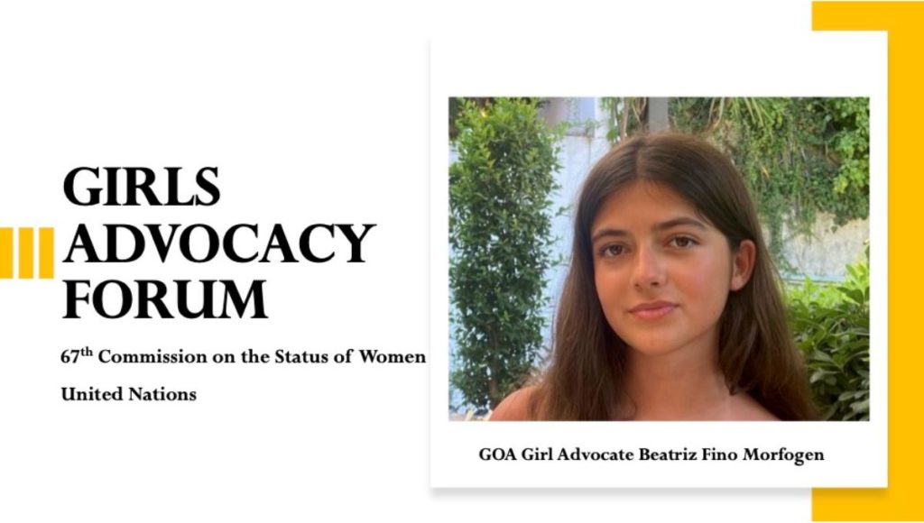 GOA Girl Advocate Participates in Girls Advocacy Forum with UN Member States