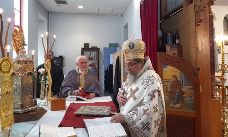 His Grace Bishop Kyriakos of Sozopolis at the Church of Saint Dimitrios, Prahran, for the Second Sunday of Lent