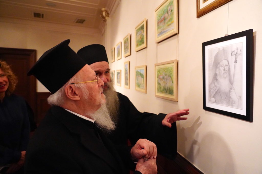 Ο Οικουμενικός Πατριάρχης στην έκθεση ζωγραφικής του Αγιορείτου Ιερομονάχου Λουκά Ξενοφωντινού