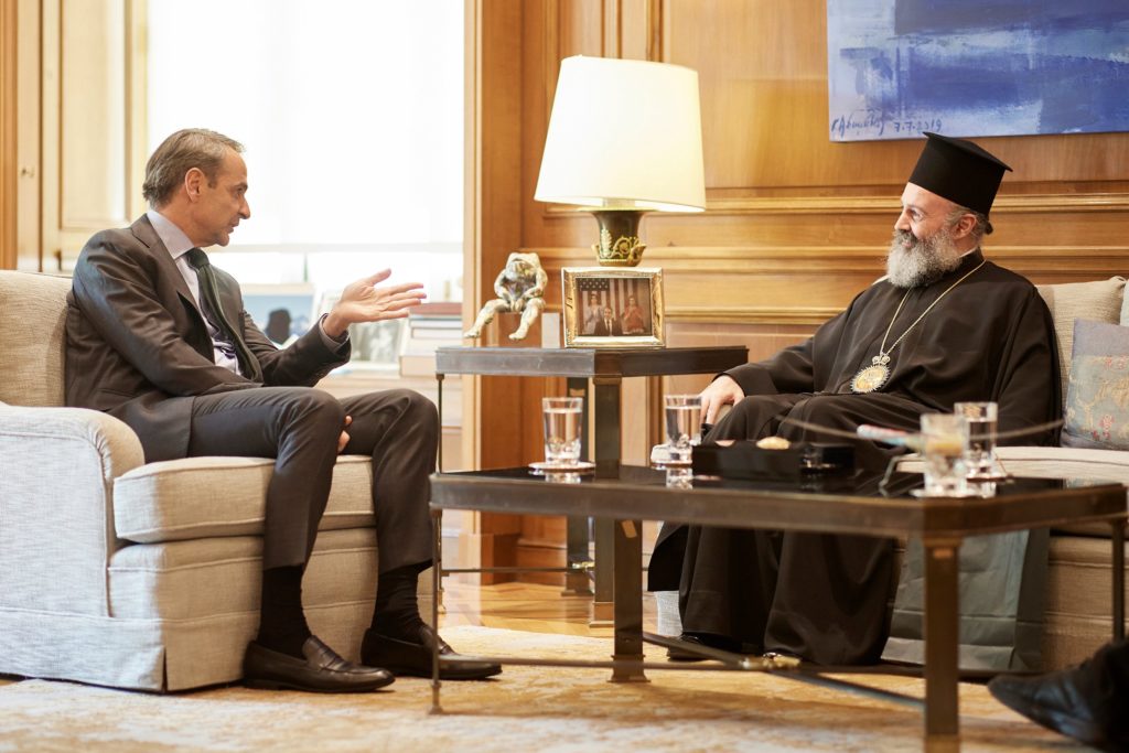 Visiting Archbishop of Australia Makarios received by Greek PM Mitsotakis in Athens