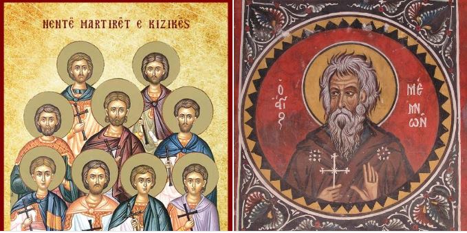 9 dëshmorët në Kizikë (Theogni etj.). Oshënar Memnoni, çudibërës. Oshënar Kirilli i Turovit.