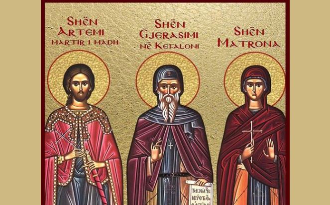 Dëshmor i madh Artemi. Oshënar Gjerasimi në Kefaloni. Oshënare Matrona në Hios.