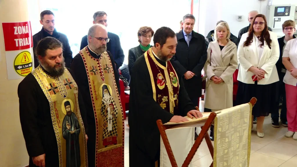 Moaștele Sf. Nectarie, aduse la centrul de paliație pe care îl ocrotește în Capitală. A participat Ambasadorul Elveției