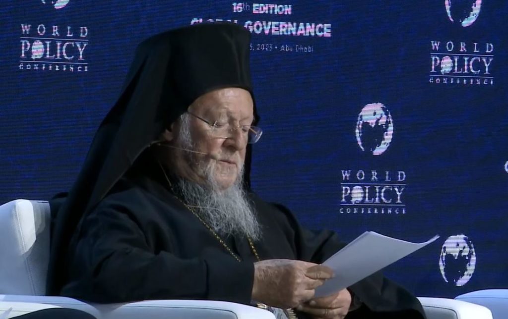 Οικουμενικός Πατριάρχης από Αμπού Ντάμπι: Στον κόσμο μας που απειλείται με κατακερματισμό, οι θρησκείες μπορούν να προσφέρουν ελπίδα