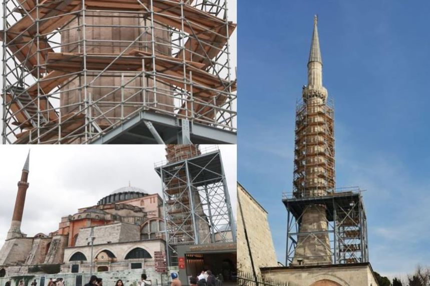Ρωγμές διαπιστώθηκαν σε έναν από τους 4 μιναρέδες που περιβάλλουν την Αγία Σοφία – Ξεκίνησαν εργασίες αποσυναρμολόγησης