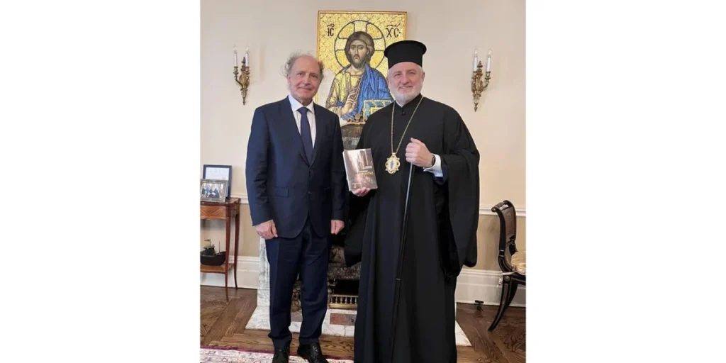 Archbishop Elpidophoros of America welcomed Dionyssios Kalamvrezos Former Ambassador of Greece to Belgium to the Archdiocese Headquarters