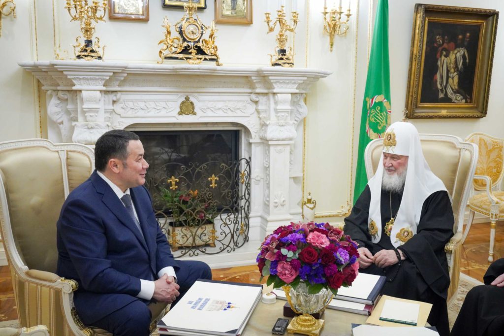 Состоялась встреча Святейшего Патриарха Кирилла с губернатором Тверской области И.М. Руденей и митрополитом Тверским и Кашинским Амвросием