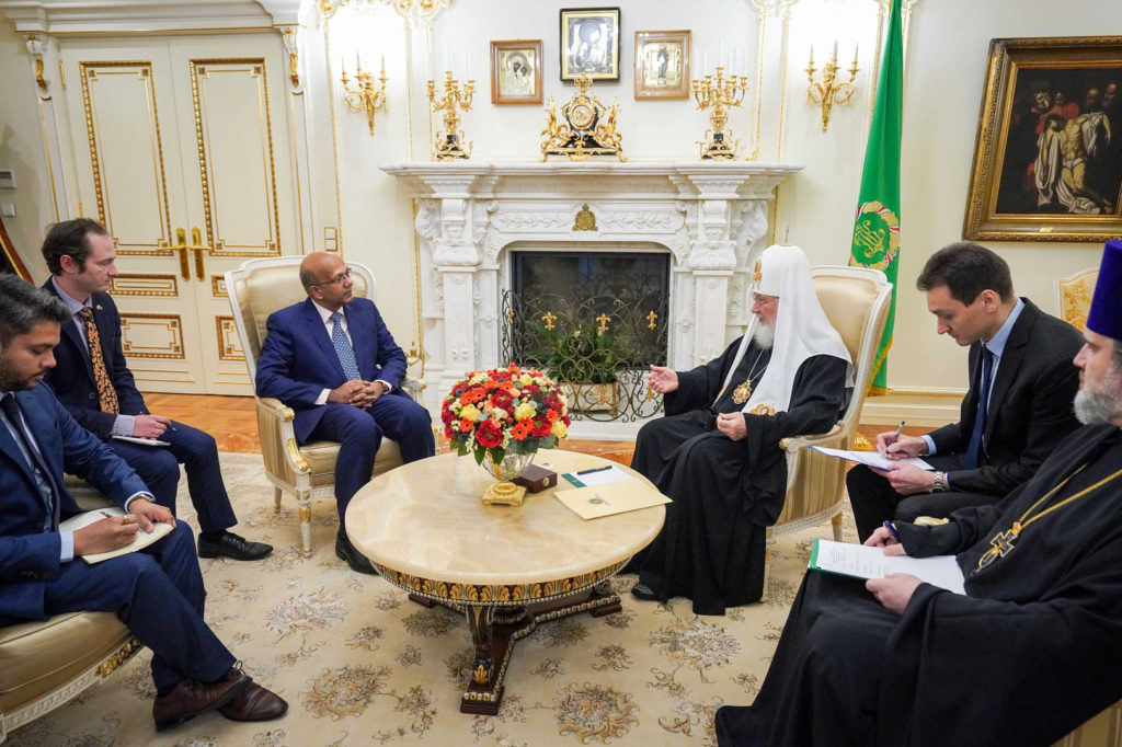 His Holiness Patriarch Kirill of Moscow and All Rus’ met with the Ambassador of India to Russia