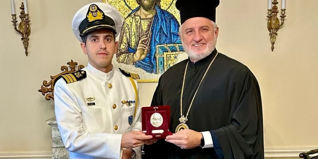 Archbishop Elpidophoros Welcomes Lieutenant Commander HCG Charalambos Angelopoulos to Archdiocese