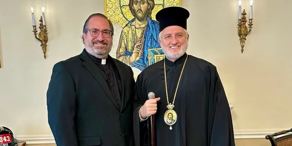 Archbishop Elpidophoros Welcomes President of the Archdiocesan Presbyters Council Fr. Peter Orfanakos to the Archdiocese