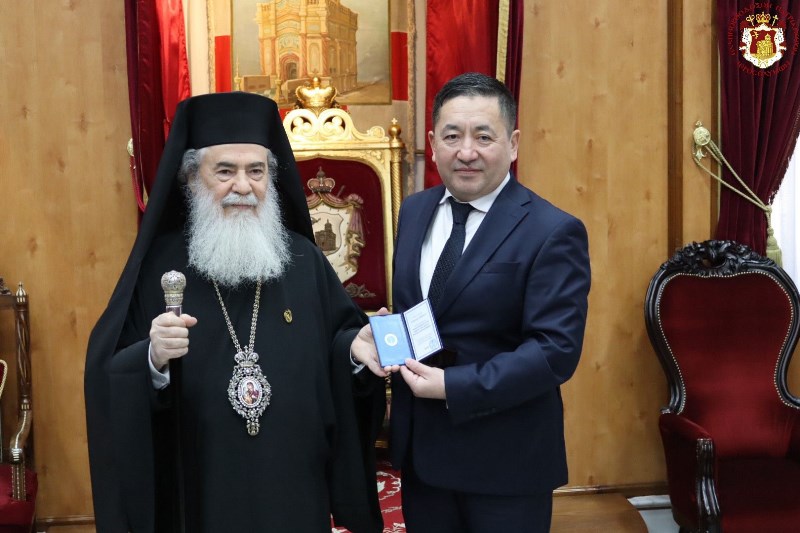 His Beatitude the Patriarch of Jerusalem receives a medal from the Republic of Kazakhstan