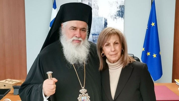 Συνάντηση Μητροπολίτη Νεαπόλεως Βαρνάβα με την Περιφερειάρχη Κεντρικής Μακεδονίας, Αθηνά Αηδονά