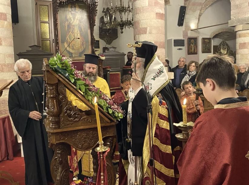 Ο Μητροπολίτης Παΐσιος στην Δ’ Στάση των Χαιρετισμών στη Λέρο