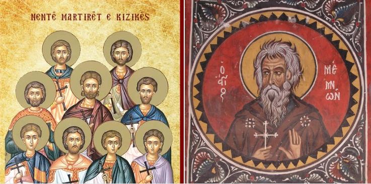 9 dëshmorët në Kizikë (Theogni etj.). Oshënar Memnoni, çudibërës. Oshënar Kirilli i Turovit