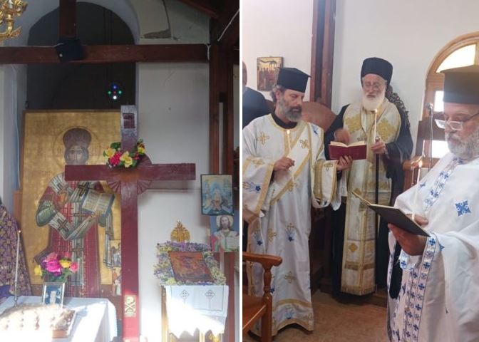 Εσπερινός στον πρόναο του σεισμόπληκτου Ιερού Ναού Αγίου Γεωργίου στο Καλό Χωριό