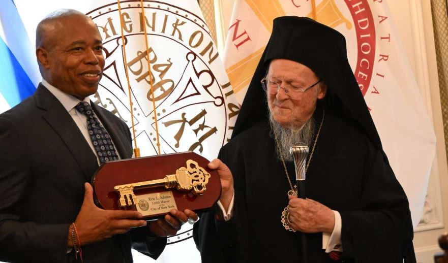 NYC Mayor Adams presents key to the city to Ec. Patr. Bartholomew