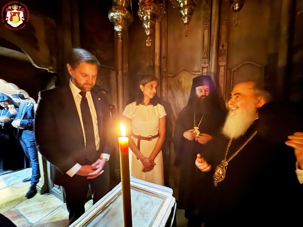 His Beatitude Theophilos III receives Vice President JD Vance at the Church of the Holy Sepulchre