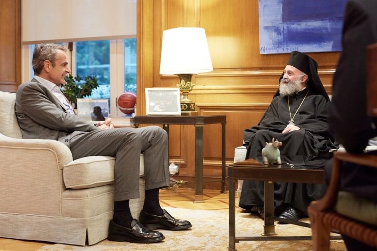 Meeting of Archbishop Makarios of Australia with the Prime Minister of Greece, Kyriakos Mitsotakis