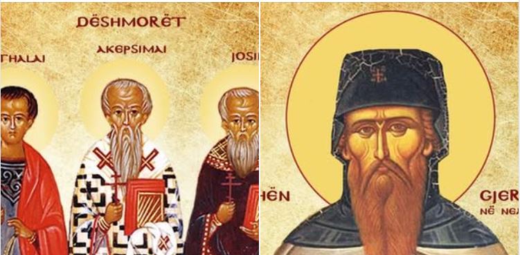 Transferimi i lipsanit të Shën Gjergjit. Dëshmorët Akepsimai, Josifi, Aithalai në Persi. Shën Silvia. Dëshmore grua Uinefrida. Hierodëshmor i ri Gjergji në Neapol