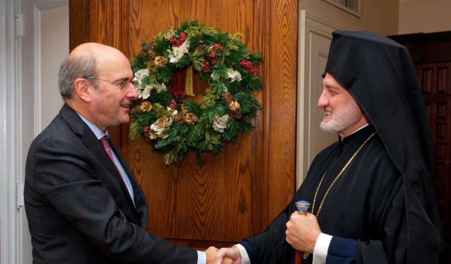Abp. Elpidophoros welcomes Deputy Prime Minister Kostis Hatzidakis to the Archdiocese