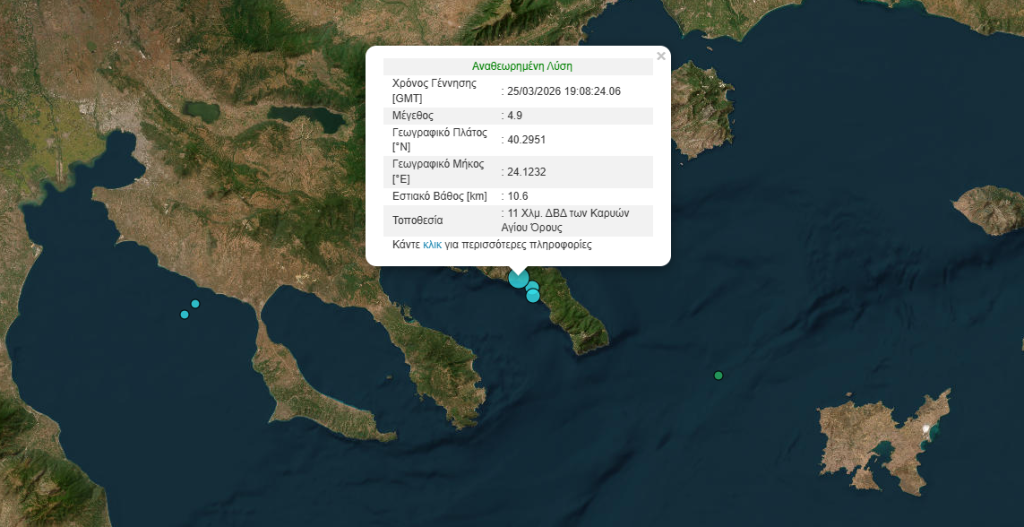 Σεισμός 4,9 Ρίχτερ στο Άγιον Όρος