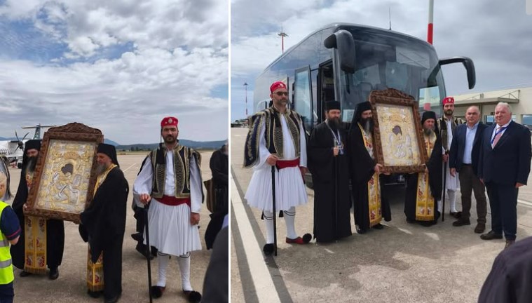 Η άφιξη της Ιεράς Εικόνος της Παναγίας «Άξιον Εστί» στο αεροδρόμιο του Ακτίου
