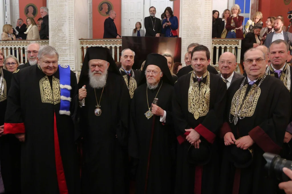 Ecumenical Patriarch Bartholomew and Archbishop Ieronymos of Athens present at the Proclamation of Evangelos Venizelos as Honorary Doctor of the National and Kapodistrian University of Athens