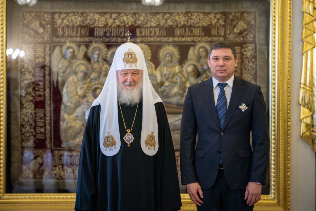 Святейший Патриарх Кирилл вручил главе Тамбовской области Е.А. Первышову орден благоверного князя Даниила Московского