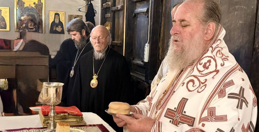 The Ecumenical Patriarch and the Archbishop of Albania attend prayerfully at the Metropolitan Church of Imbros