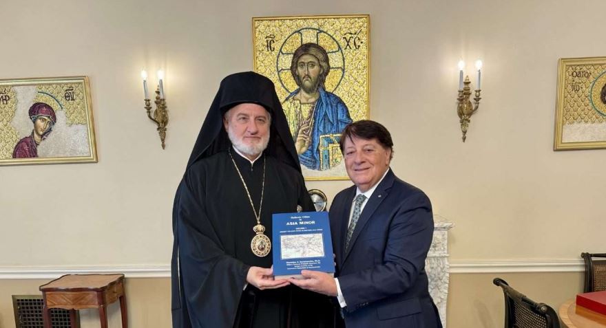 Archbishop Elpidophoros welcomes Archon on the occasion of newly published volumes of history