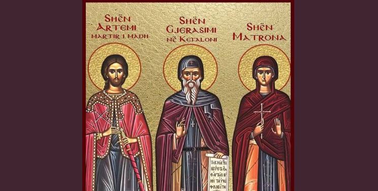 Dëshmor i madh Artemi. Oshënar Gjerasimi në Kefaloni. Oshënare Matrona në Hios